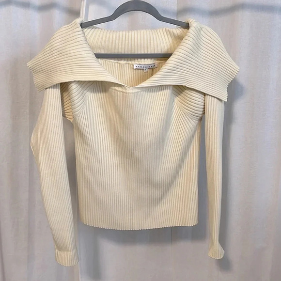 NWOT ENDLESS ROSE Ribbed Sweater Off The Shoulder Cream, Size L - Picture 10 of 14